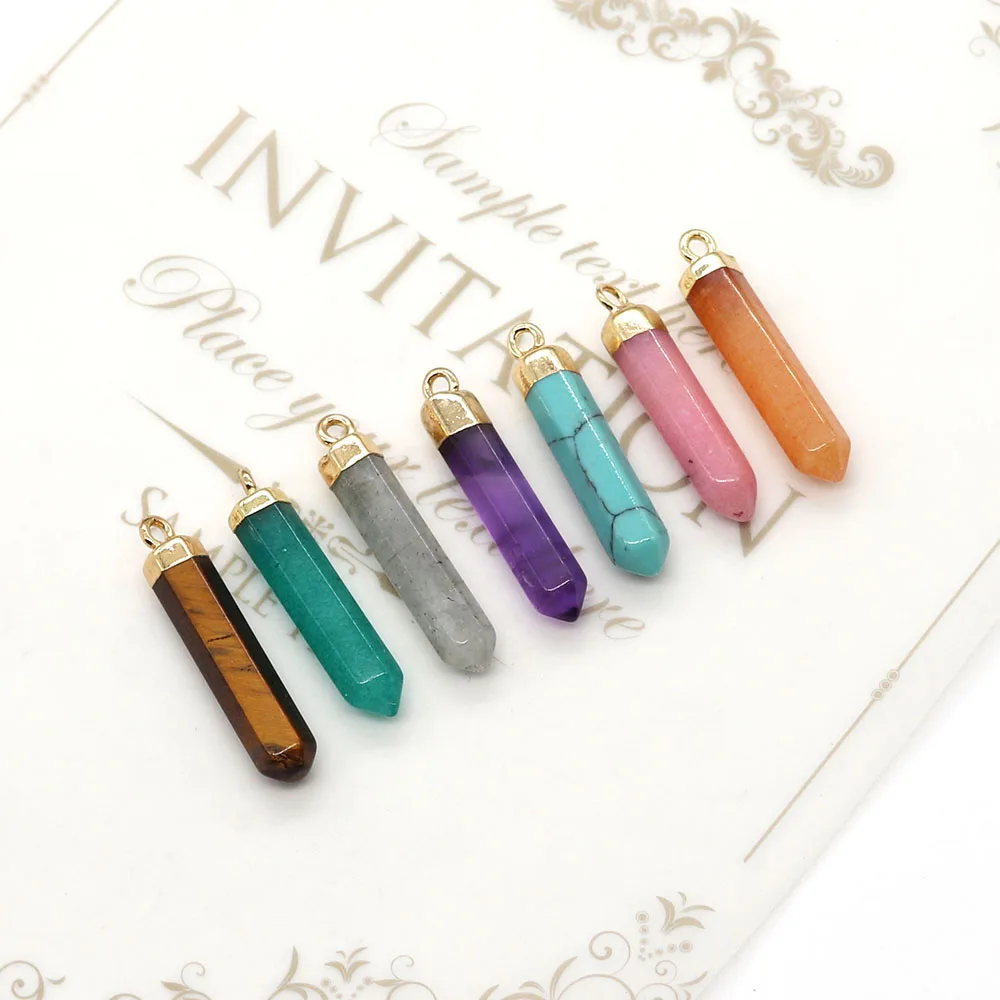 

Natural Stone Hexagonal Column Pendant 5x30mm Amethyst Rose Quartz Jewelry DIY Making Necklace Crystal Pillar Charms Accessories