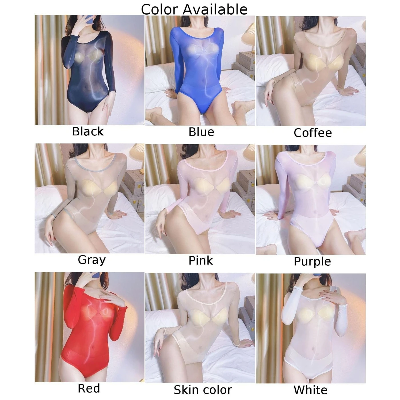 Женский облегающий костюм маслянистый блестящий прозрачный ультратонкий