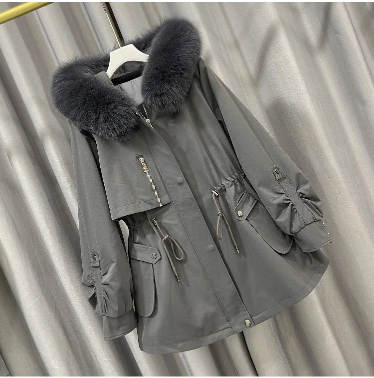 Real Rabbit Fur Liner Parka Winter Women Detachable Jacket Coat Natural Fox Fur Collar Hooded Warm Streetwear enlarge