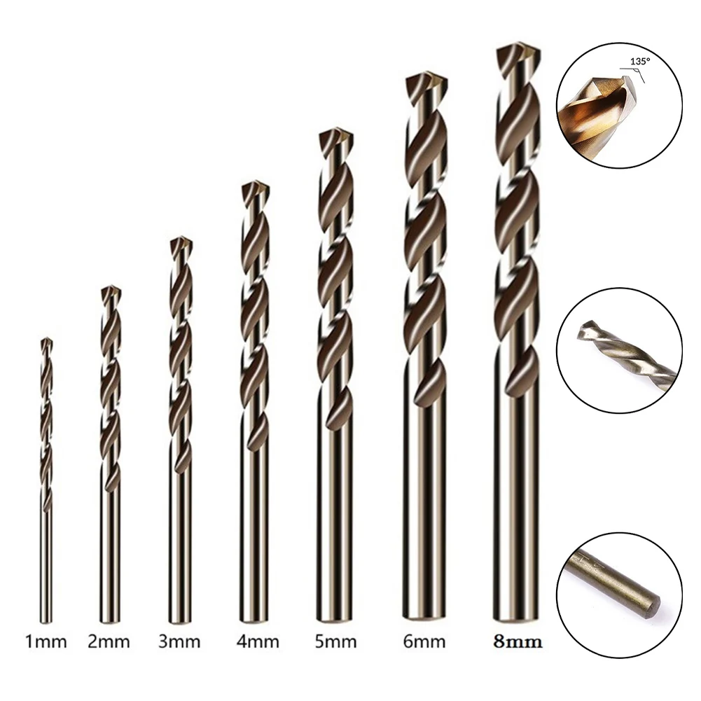 

7pcs HSS M35 Cobalt Drill Bit Round Shank Drill Bit For Metal Stainless Steel Drilling Hole Cutter Power Tools 1/2/3/4/5/6/8mm