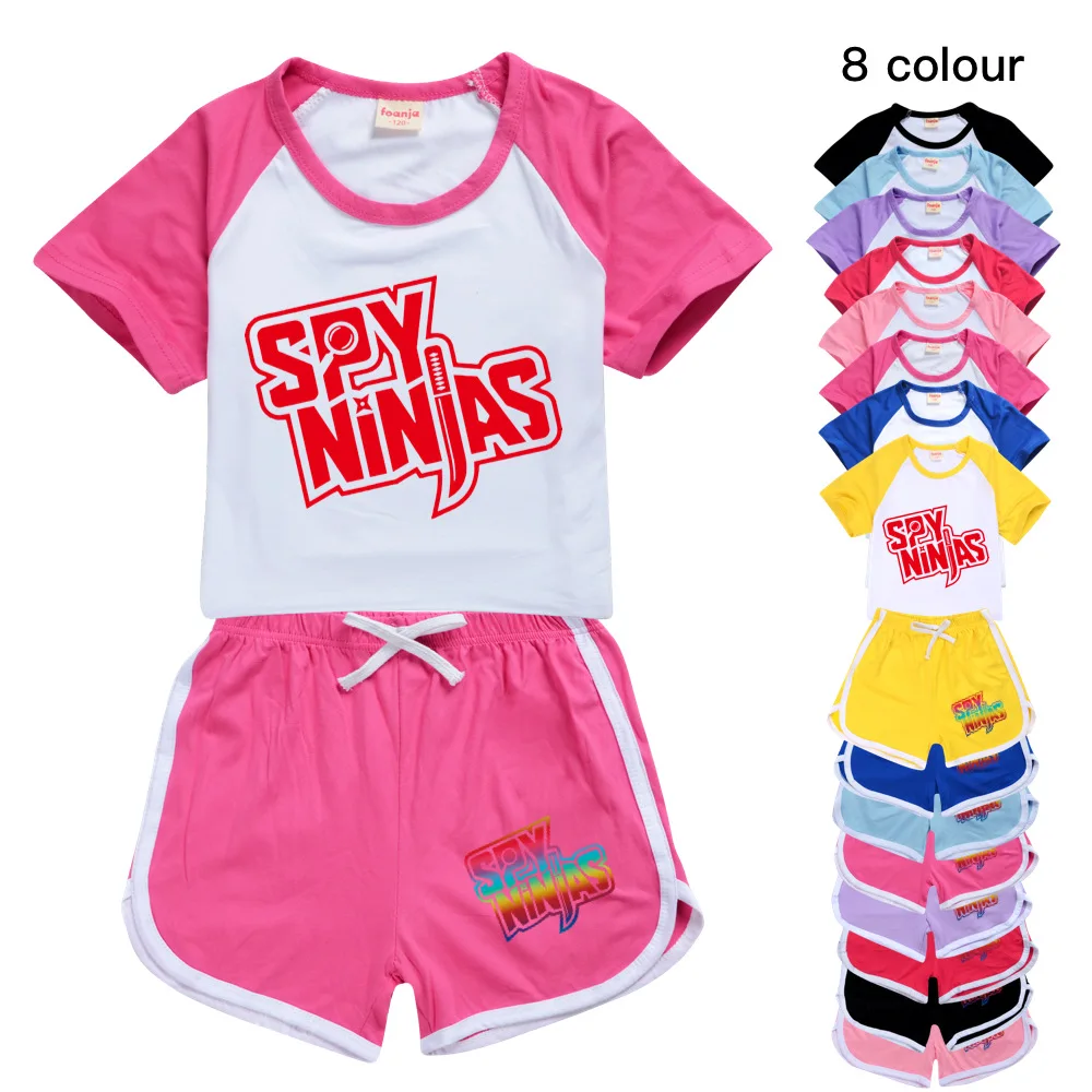 

SPY NINJAS Boys Girls Tracksuits Children's Pajamas Short-Sleeved T-shirt + Shorts 2Pcs/Lot Sportswear Kids Clothing Set Sleepwe