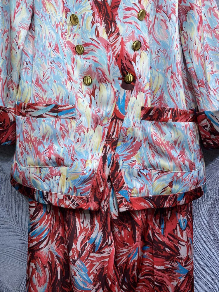 DLDENGHAN осенний костюм с принтом женский V-образный вырез фото + длинные брюки