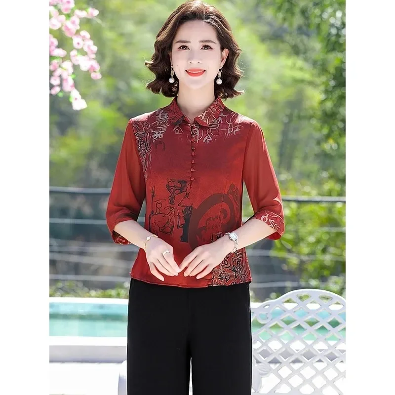 Шифоновая блузка для мам среднего возраста большой размер 5XL весенне-осенние