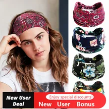 Summer Bohemian Bandanas Elastic Hair Bands Yoga Exercise Cotton Headband Women Headwear Print Vintage Cross Unisex Scrunchies