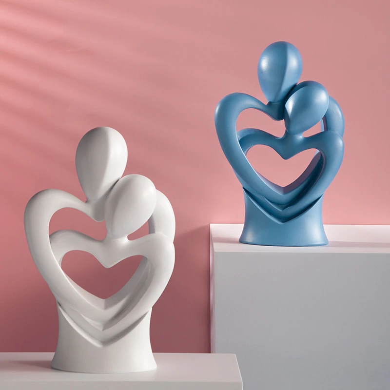 

European Resin Heart Lovers Figurines Ornaments Kawaii Decor Home Room Table Head Statues Crafts Art Office Desktop Accessories