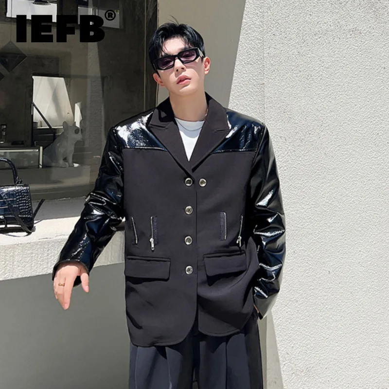 

Элегантный костюм IEFB для мужчин, трендовый Повседневный Блейзер, красивая куртка из искусственной кожи с соединением, модная одежда в Корейском стиле 9C1886