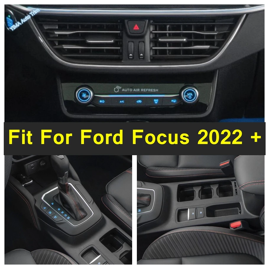 

Carbon Fiber Center Console Gear Shift Panel Water Cup Holder Frame AC Outlet Vent Cover Trims Interior For Ford Focus 2022 2023