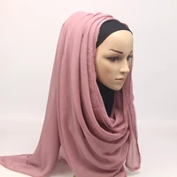 lace scarf chiffon hijabs for woman 2022 solid color malaysian muslim summer head scarf turban headwrap islamic femme long hijab