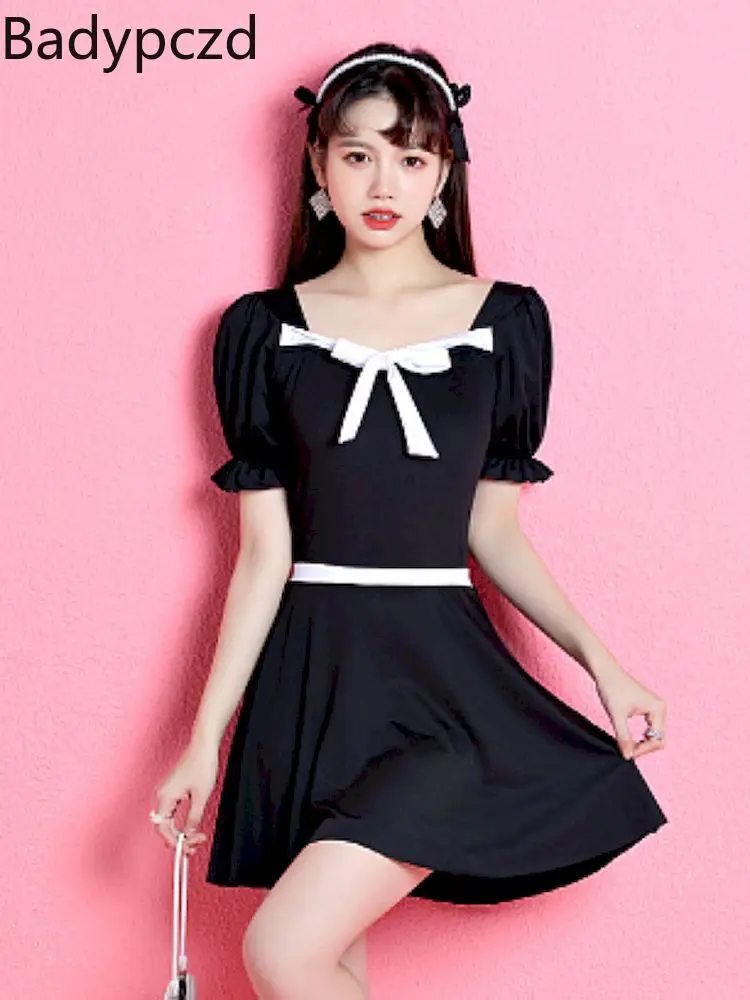 

Badypczd 2022 New Bow Tie Swimsuit Women One-piece Conservative Hot Spring Pure Desire Style Swimwear Ladies Korean Fashion