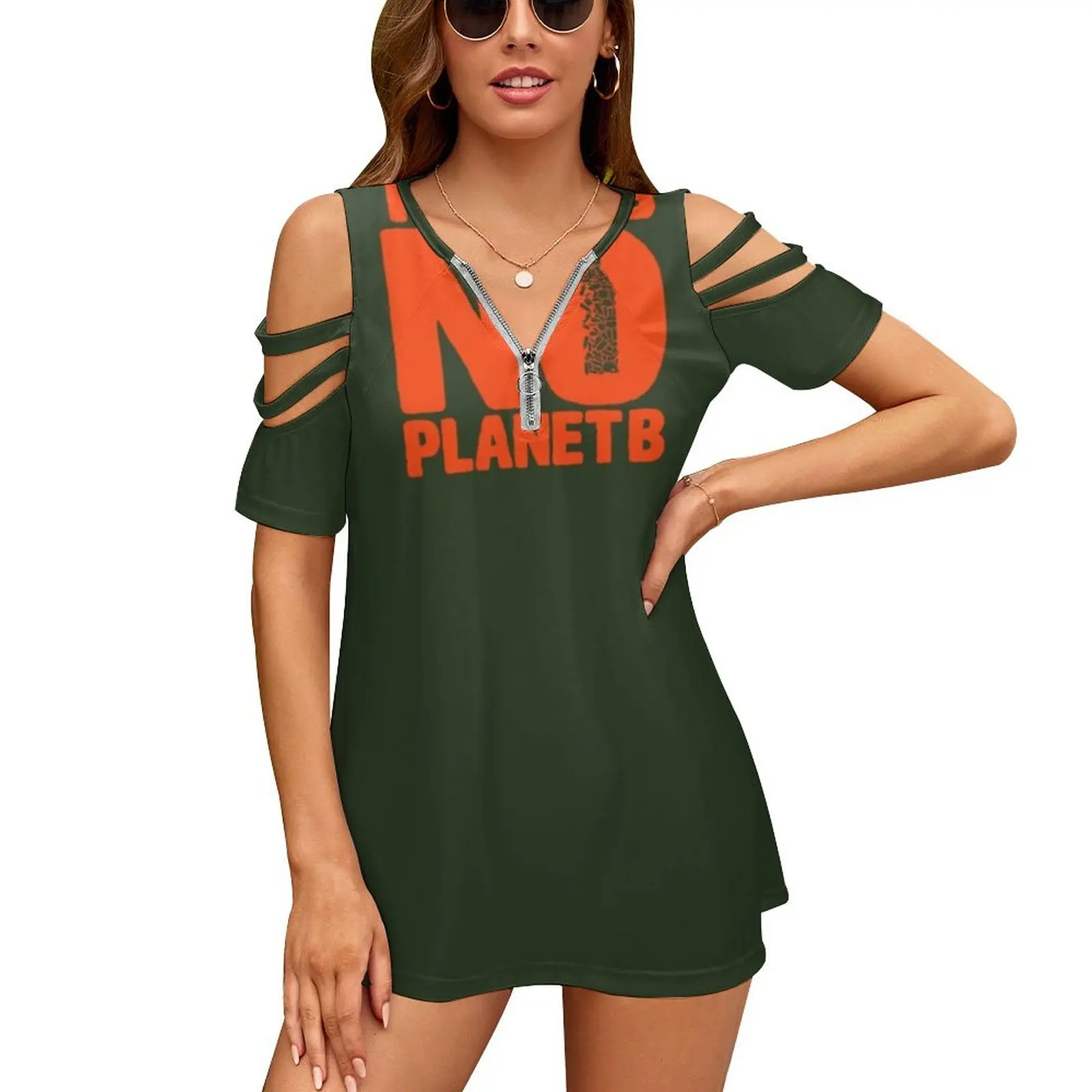 

No Planet B Women'S T-Shirt New Fashion Printed Zipper V-Neck Short Sleeve T Shirts Casual Plus Size There Is No Planet B