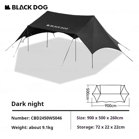 Naturehike-Blackdog Fuyi-Yunding Навес кемпинговый черный 15D