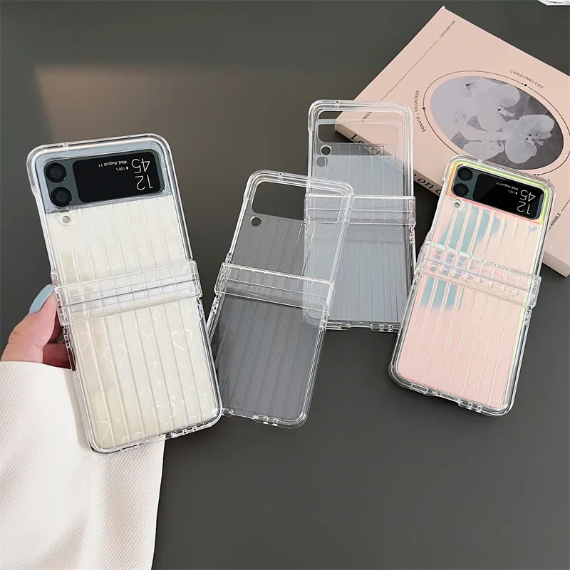 

Fashion Colorful Sticker Transparent Suitcase Phone Case for Samsung Galaxy Z Flip 3 5G Hard PC Back Cover for ZFlip3 Case
