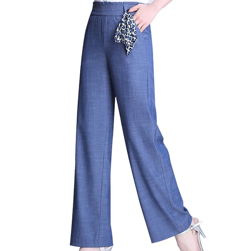 Джинсы женские прямые с широкими штанинами, Свободные повседневные длинные брюки с завышенной талией, имитация под джинсы, уличная одежда, ...