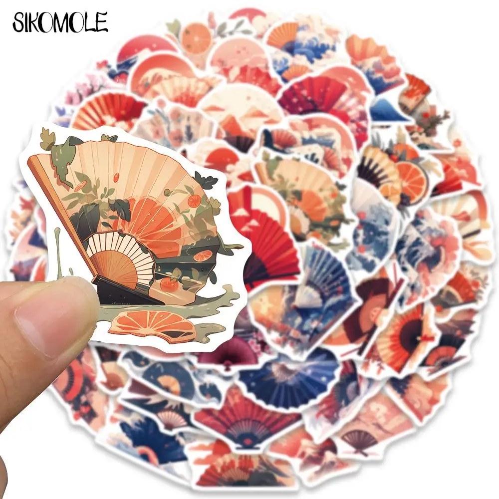 Наклейки бумажные в японском стиле для вееров 10/30/50 шт.