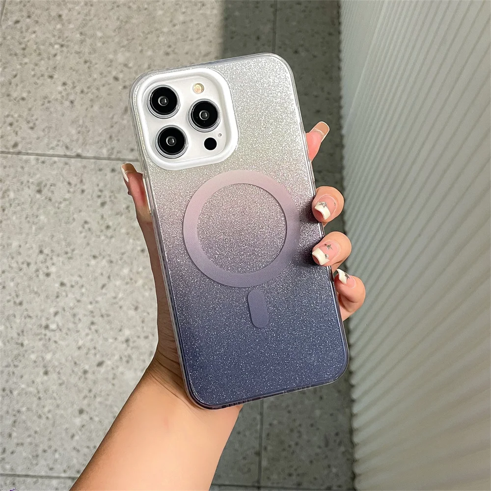 Роскошный градиентный блестящий чехол с беспроводной зарядкой для iPhone 15 Pro Max 11 12