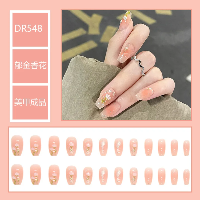

24pcs Wearable Pink Press On Fake Nails Tips With Glue False Nails Design Lovely Girl False Nails With Wearing Tools For Daily