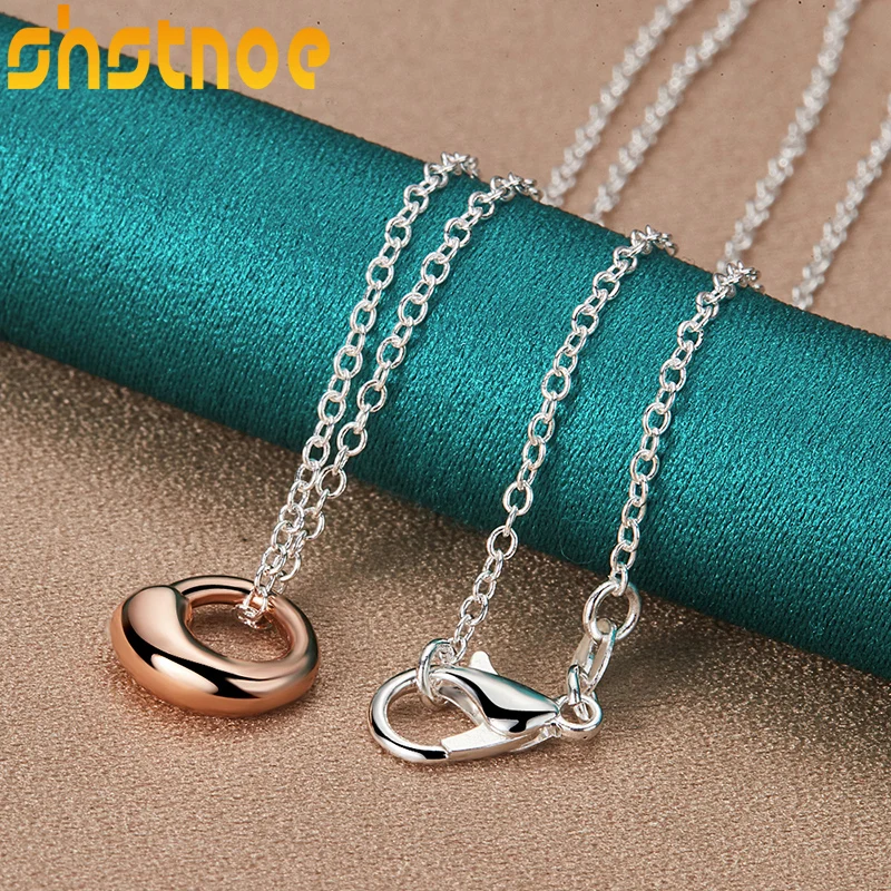 

SHSTONE 925 Sterling Silver Rose Gold Ring Pendant Necklace 16-30 Inch Chain For Women Party Engagement Fashion Charm Jewelry