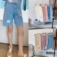 summer tb college style solid color ice linen knitted sports shorts womens thin loose straight casual pants