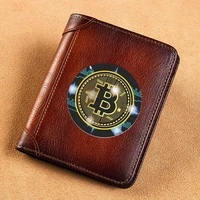 high quality genuine leather wallet cool bitcoin design printing card holder male short purses bk948