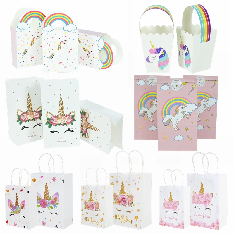 

Unicorn Theme Party Paper Gift Bags Candy Cookie Bag Packaging Popcorn Box Kids Birthday Wedding Decoration Baby Shower Supplies