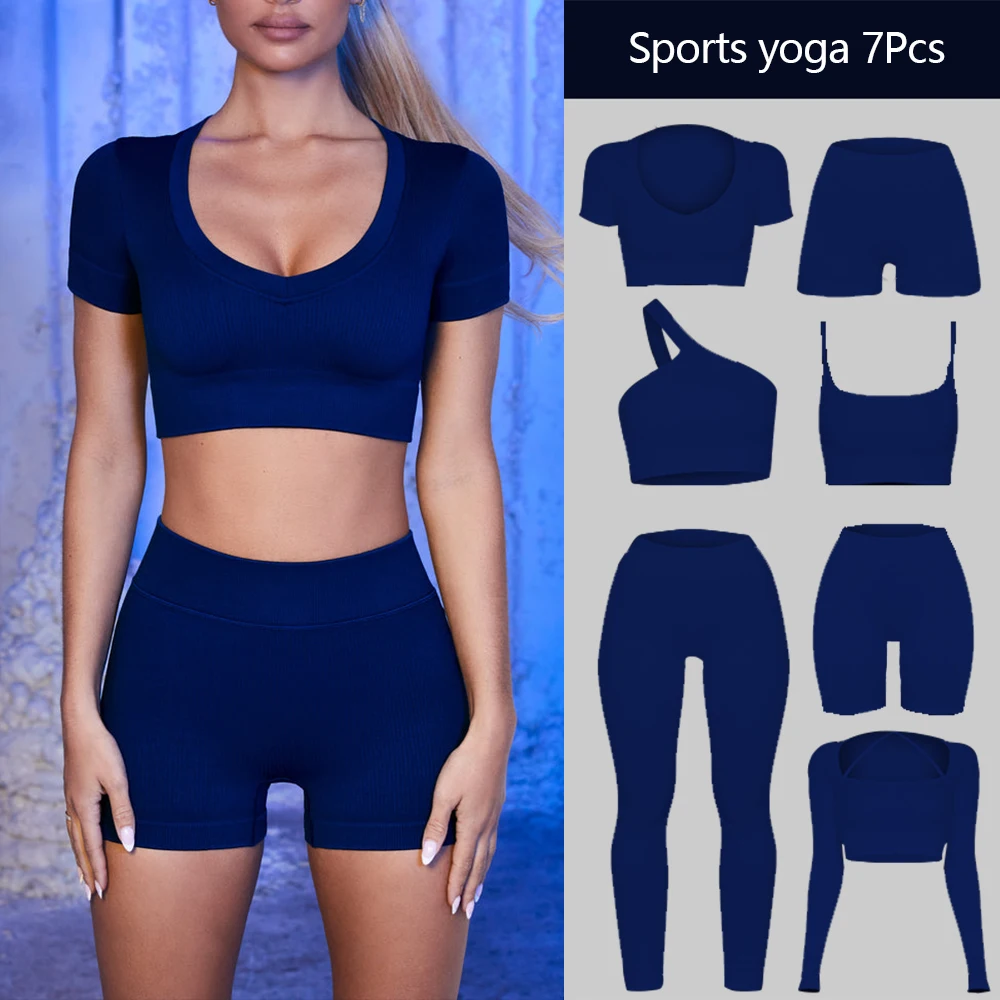 

Seamless Ribbed Tank High Waist 2 Piece Shorts Yoga Outfits Clothes Cropped Tights Sports Fitness Yoga Clothes Running Clothes