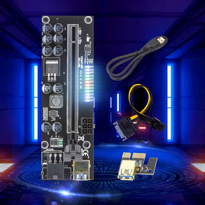 

PCIE Riser V011 Pro PCI-E Riser for Video Card Riser 011 Pro PCI Express X16 USB 3.0 6P Power Cable LED for Bitcoin Miner Mining