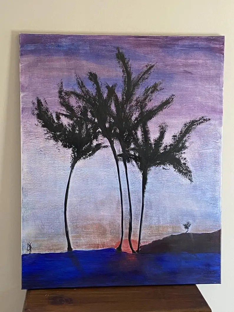 

LARGE PALM TREES, Tree Painting big,Painting, Beach at Sunset Art, Palm Tree Artwork Paintingabstract oil abstract contemporary