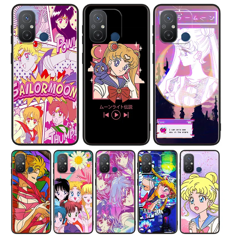 

Japanese Anime Sailor Moon Phone Case For Xiaomi Redmi K60E K60 K50G K50 K40S K40 K20 S2 6A 6 5A 5 Pro Ultra Black Soft Cover