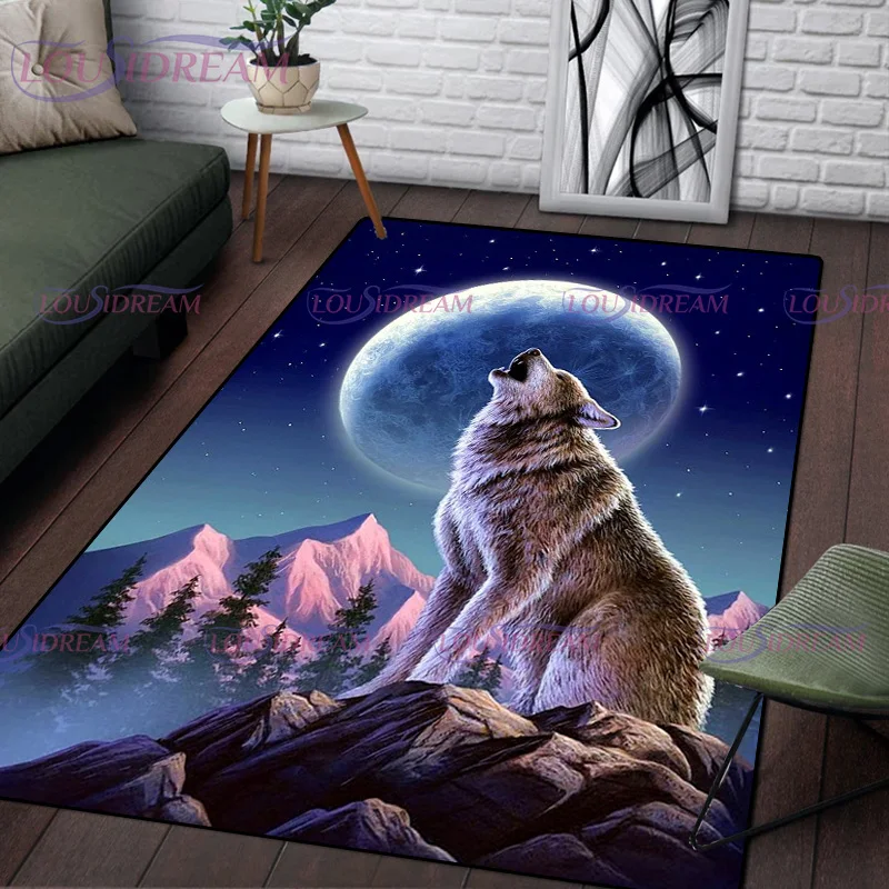 Wild Wolves Printed Carpet Living Room Animal Wolf Rug Room Decoration Playroom Floor Mat Anti-slip Rugs for Bedroom