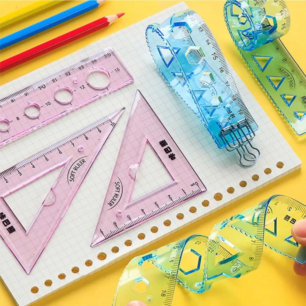 

4PCS Flexible Triangle Ruler High Quality Geometry Transparent Straight Ruler 15/20cm Measuring Tools Student Stationery