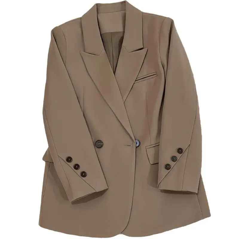 Весенне-осенний однотонный модный пиджак с воротником и длинными рукавами