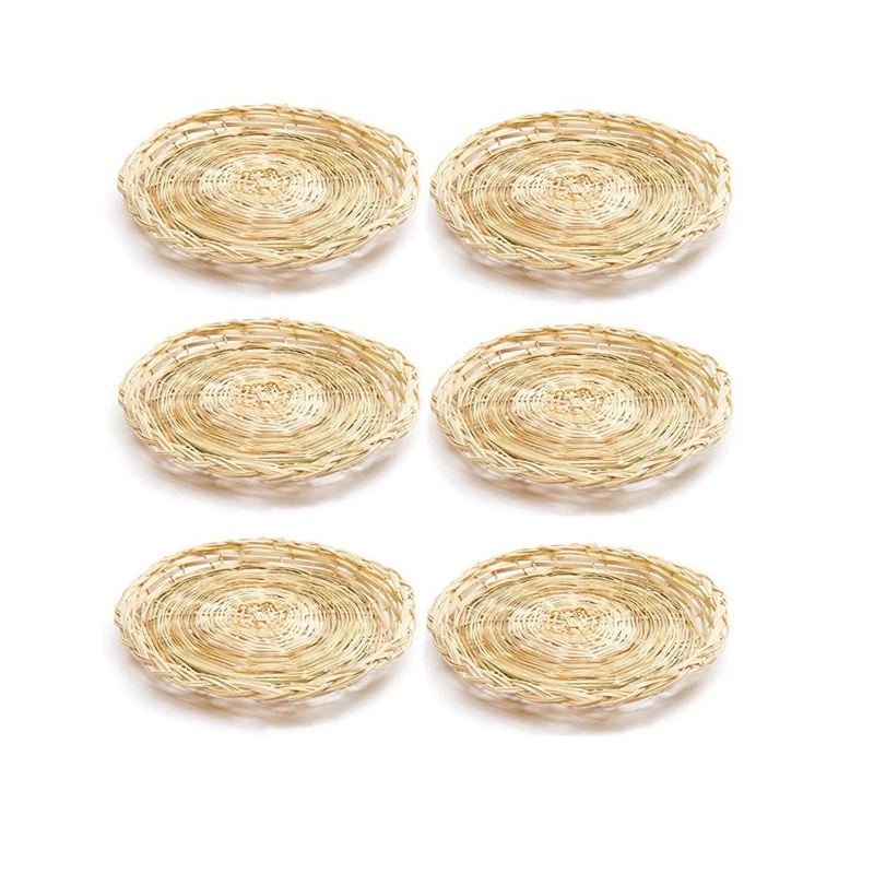 

6Pcs Bamboo Paper Plate Holder - 10 Inch Round Woven Plate Holder, Reusable Paper Plate Holders For Picnic Party