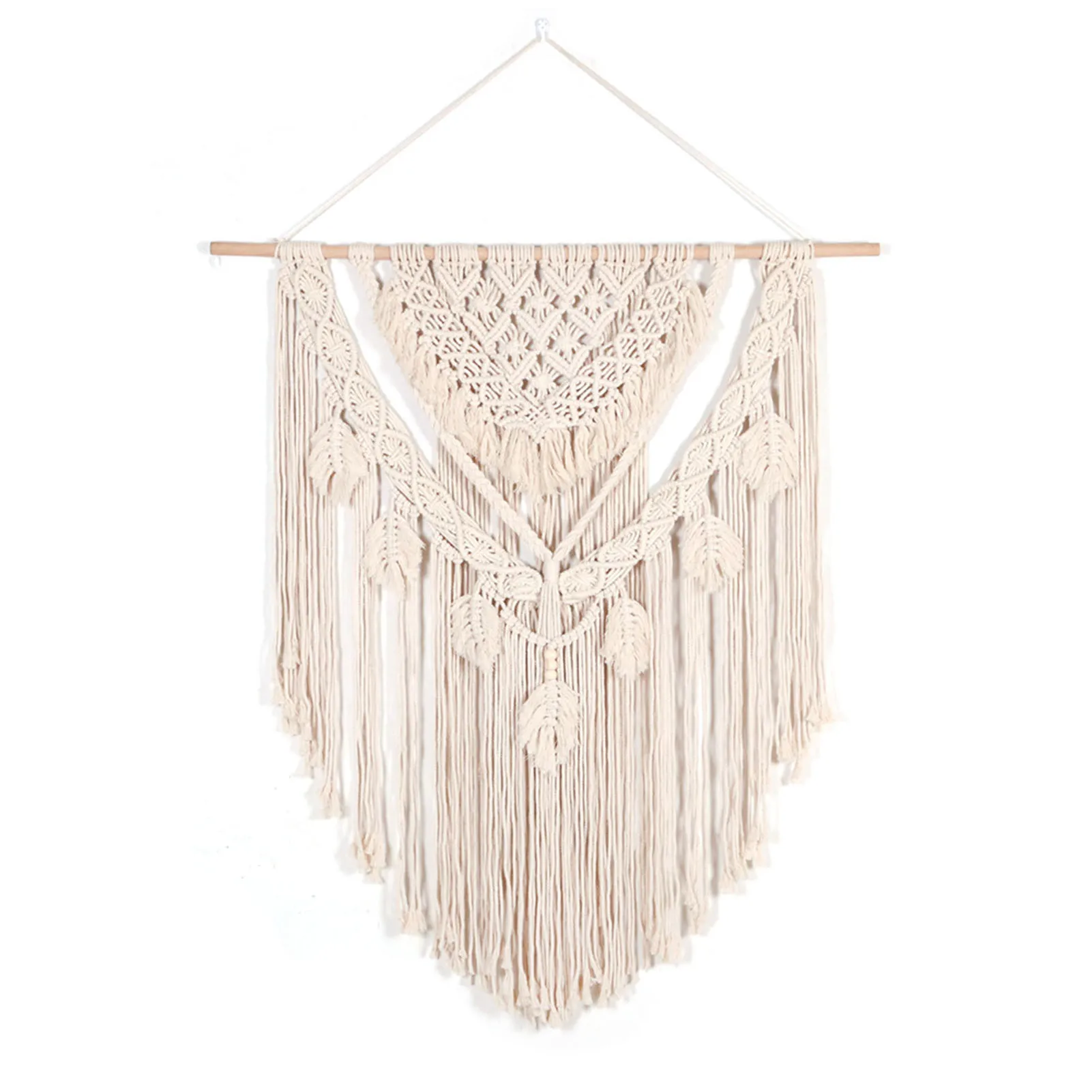 

Macrame Wall Tapestry Large Hand-woven Pendant Long Tassel Beige Bohemian Wall Decor for Bedroom Living Room Apartment