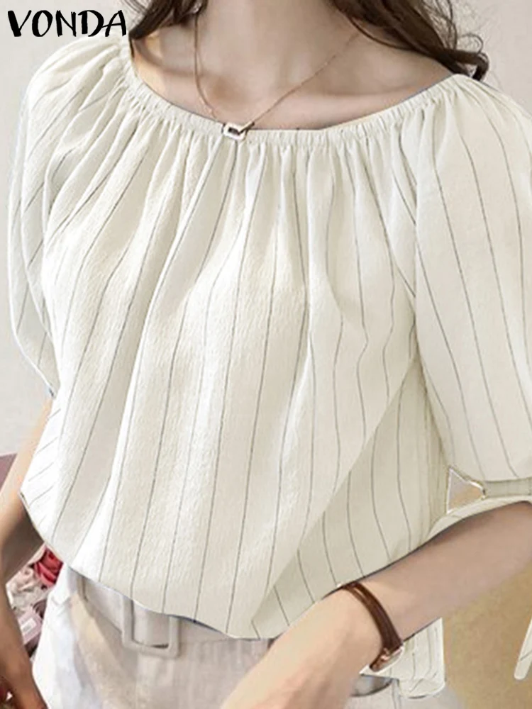 Блузка VONDA Женская в полоску элегантная повседневная свободная туника с