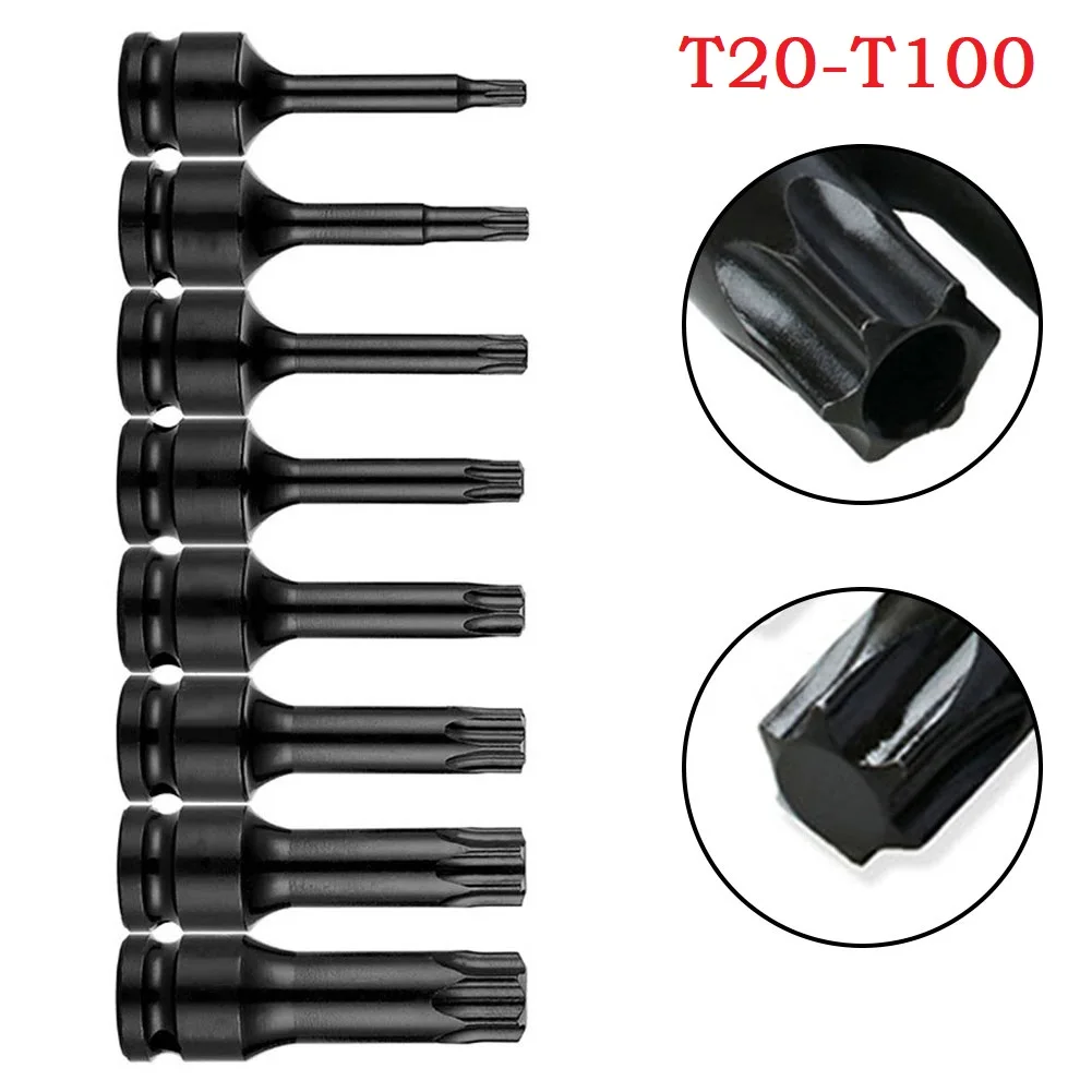 

1/2inch Hex Torx Screwdriver Bit Black Impact Drive Socket Adapter Head For Impact Wrench Socket Adapter T20-T100