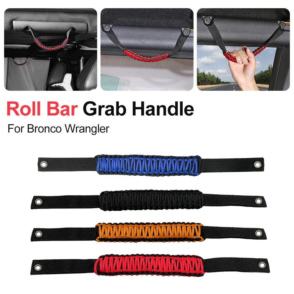 

1Pair Car Grab Handle Handwoven Nylon Strap Grab Door Roof Pull Rope Handle Anti-Slip For Ford Bronco 2021 2022 Auto Accessories