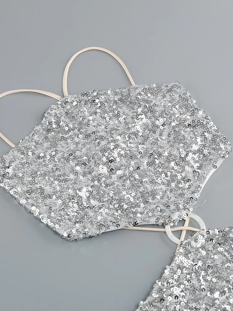 Женское облегающее платье-миди без рукавов с блестками и градиентом