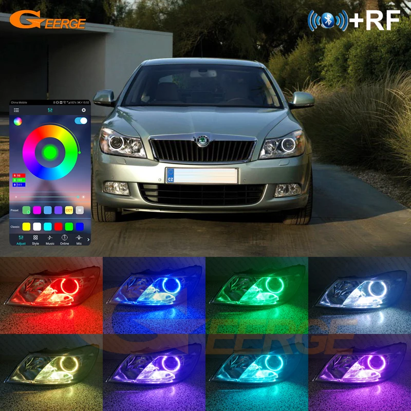 Фото Для SKODA OCTAVIA MK2 A5 FL 2009 2010 2011 2012 RF Remote BT App многоцветный ультра яркий RGB комплект светодиодов «глаза ангела» Halo Rings №1