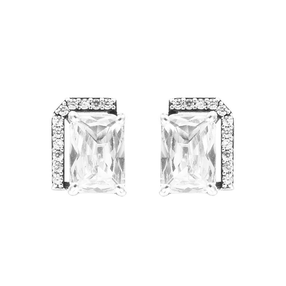 

2022 New In 925 Sterling Silver Rectangular Sparkling Halo Stud Earrings for Women Original Earing Fine Jewelry Bijoux Brincos