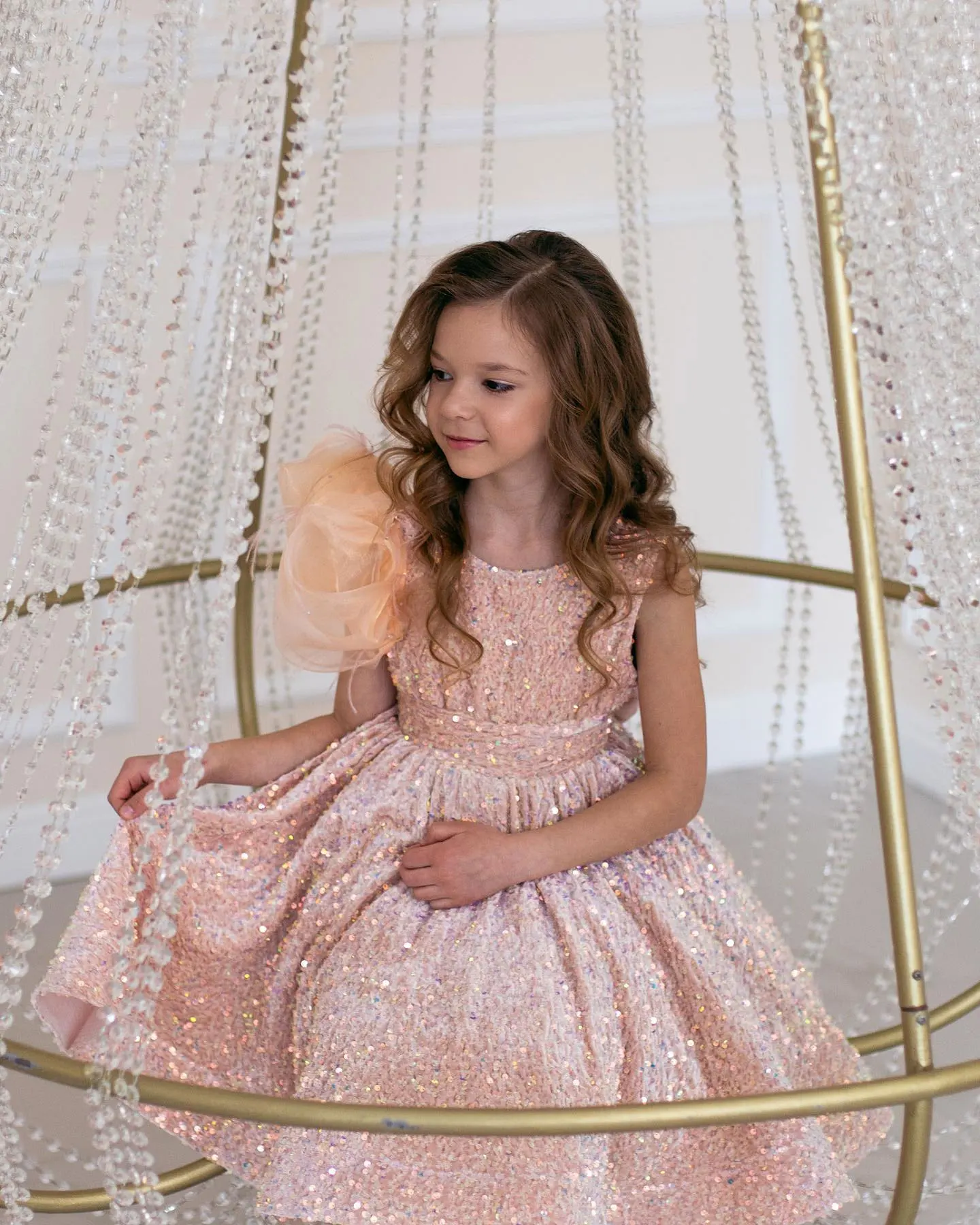 

Blush Shiny Flower Girl Dress Sequin Baby Girl Princess Puffy Wedding Party Dress First Communion Gown dresses for girls-flowers