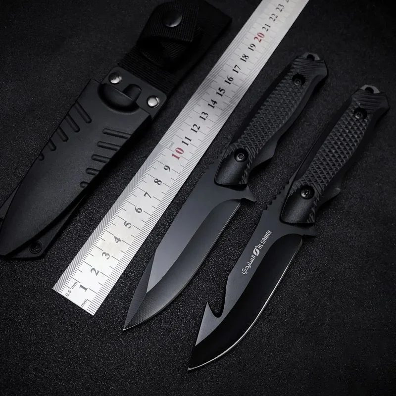

Fixed Blade Knife Outdoor Straight Knife Tactical Survival Tool Self-Defense Hunting Camping Bushcraft Black knives with Case