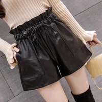 shorts women high waist leather womens shorts autumn and winter korean version slim fit casual wide leg shorts fashion