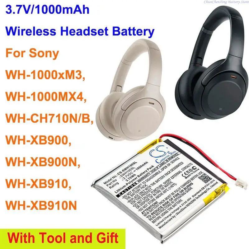 Sony WH-1000xM3, WH-1000MX4, WH-CH710N/B, WH-XB900, WH-XB900N, WH-XB910, WH-XB910N için Cameron Sino 1000mAh pil LIS1662HNPC