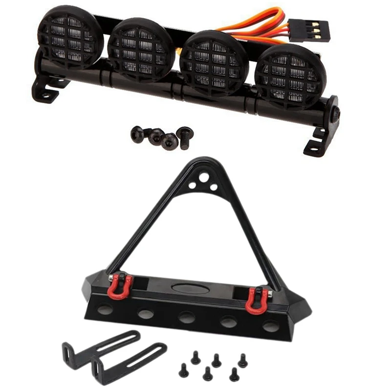 

Металлическая передняя бампер гусеничная одномоторная Лебедка для 1/10 осевой SCX10 90046 и Светодиодная лампа светильник крышу с 4 прожекторами