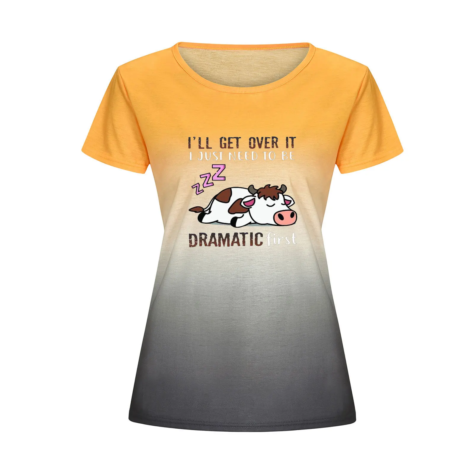 

Korean Version Fashion Women's Loose Round Neck Bottoming Shirt Gradient T-shirt Women Top 2022 Summer New Cartoon All-match Top