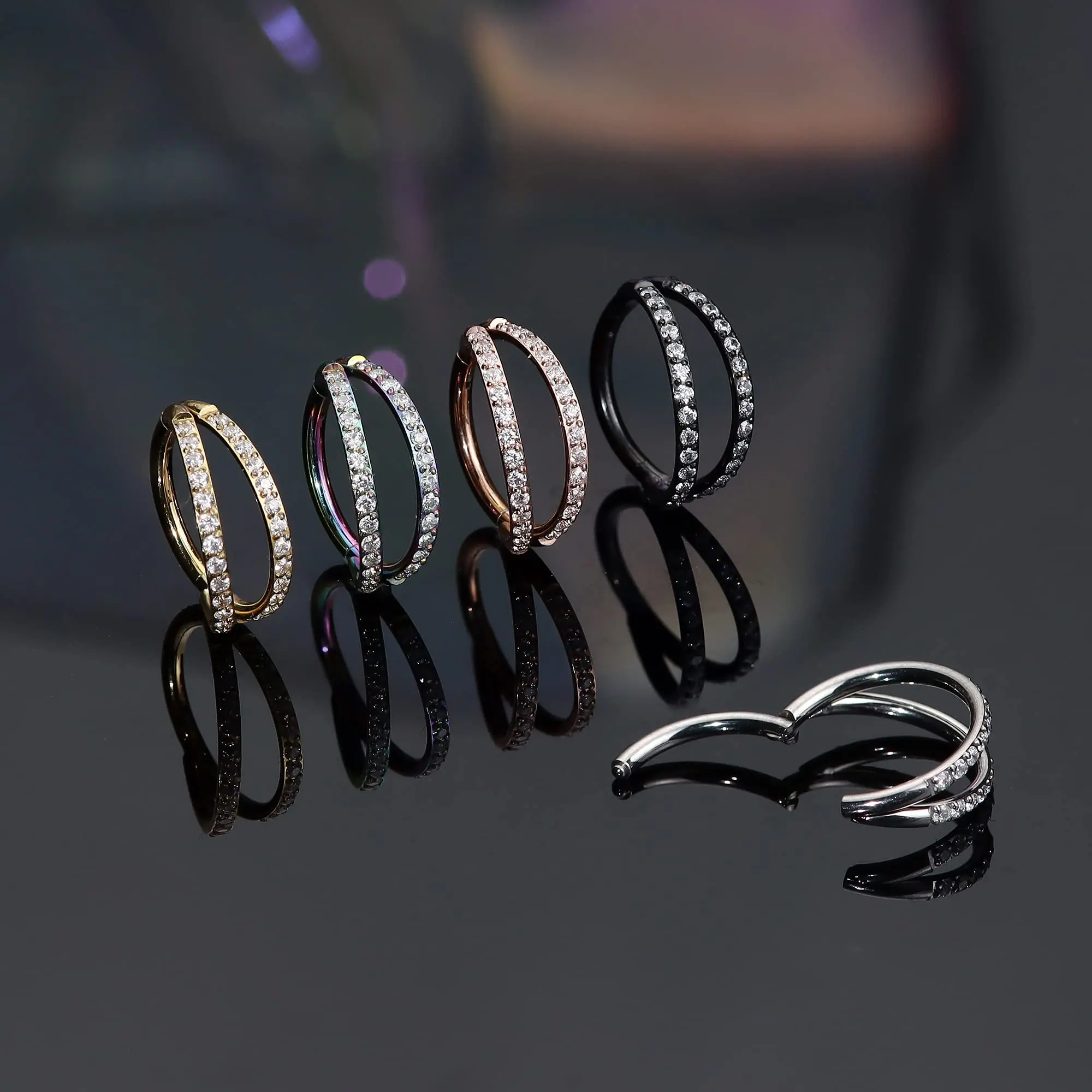 Double Open Stack Titanium Nose Ring Clicker Septum Hinged Tragus Helix Cartilage Nose Piercing Jewelry for Women Men