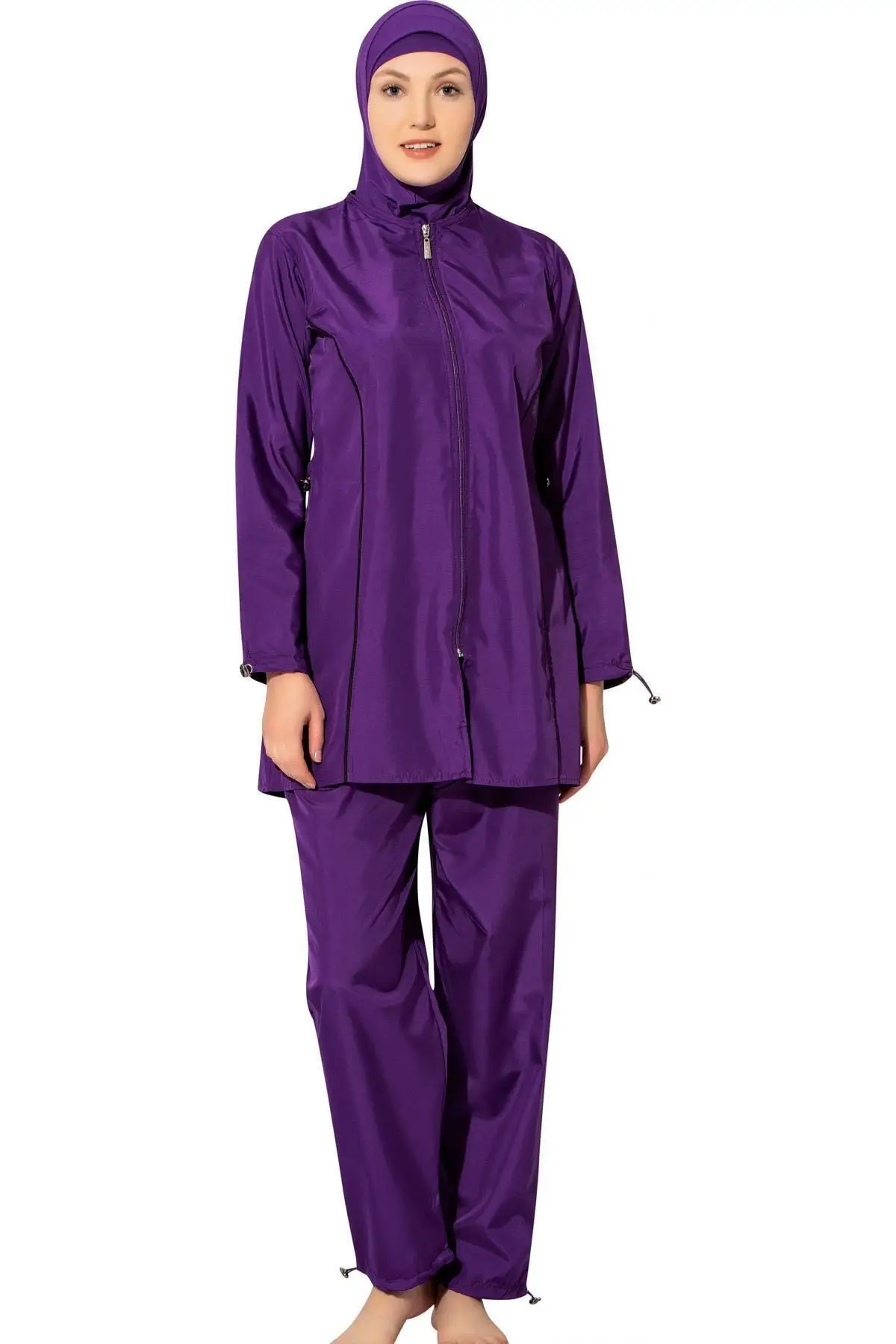 Women's Purple Long Sleeve Solid Plain Full Hijab Swimwear Off Color Beach Clothing