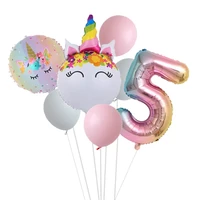 new rainbow unicorn balloon number foil globos 1 2 3 4 years old birthday party decoration kid unicorn theme party wedding balls