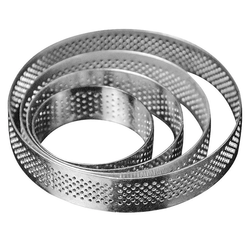 

Circular Stainless Steel Porous Tart Ring Bottom Tower Pie Cake Mould Baking Toolsheat-Resistant Perforated Cake Mousse Ring For