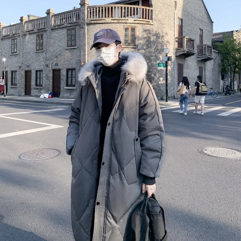 Winter Long Down Jacket Men Warm Fashion Oversize Thick Hooded Coat Men Korean Loose Thicken Jackets Mens Parker Overcoat M-3XL